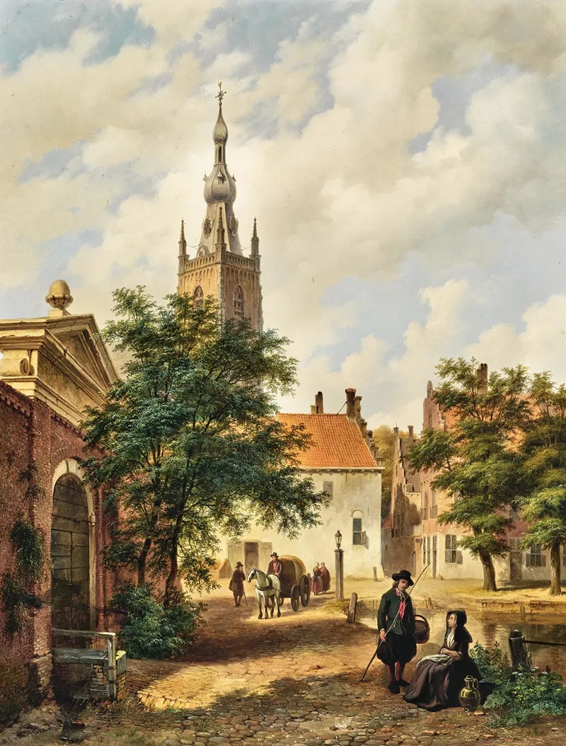 A View Of A Village With A Church