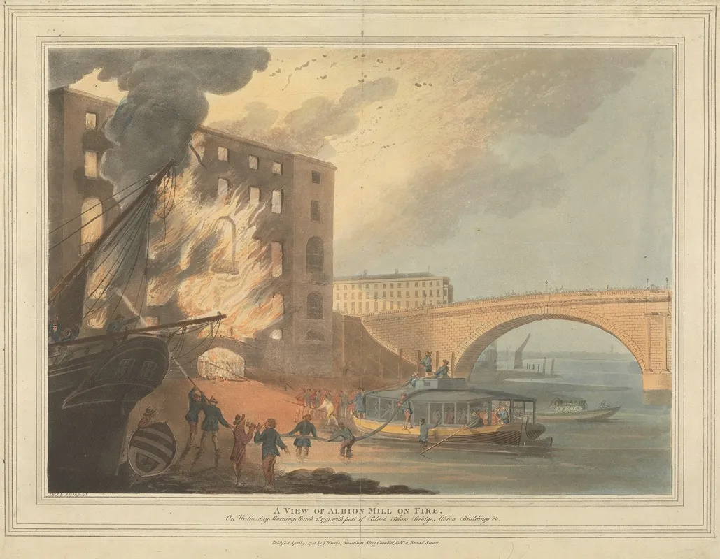 A View Of Albion Mill On Fire Wall Art by John William Edye - High-Resolution Digital Print