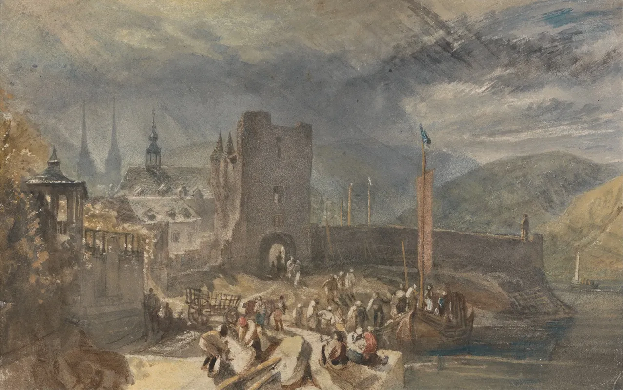 A View Of Boppart With Figures On The River Bank Wall Art by Joseph Mallord William Turner - High-Resolution Digital Print