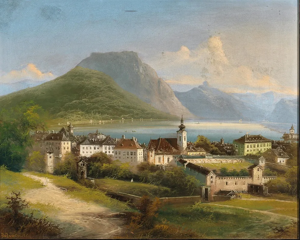 A View Of Gmunden On Lake Traunsee Wall Art by Johann Wilhelm Jankowsky - High-Resolution Digital Print