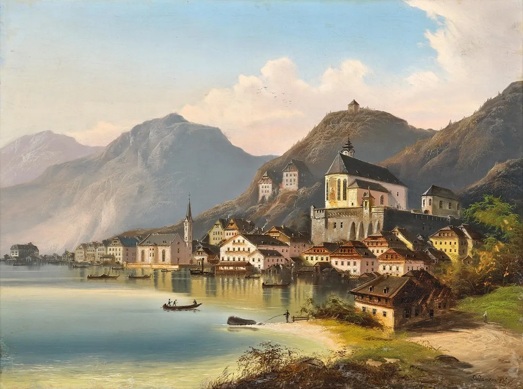 A View Of Hallstatt Wall Art by Johann Wilhelm Jankowsky - High-Resolution Digital Print
