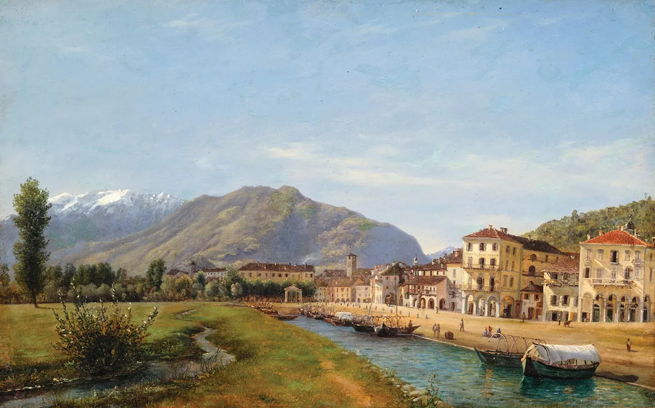 A View Of Locarno From The Naviglio Grande Wall Art by Giuseppe Bisi - High-Resolution Digital Print