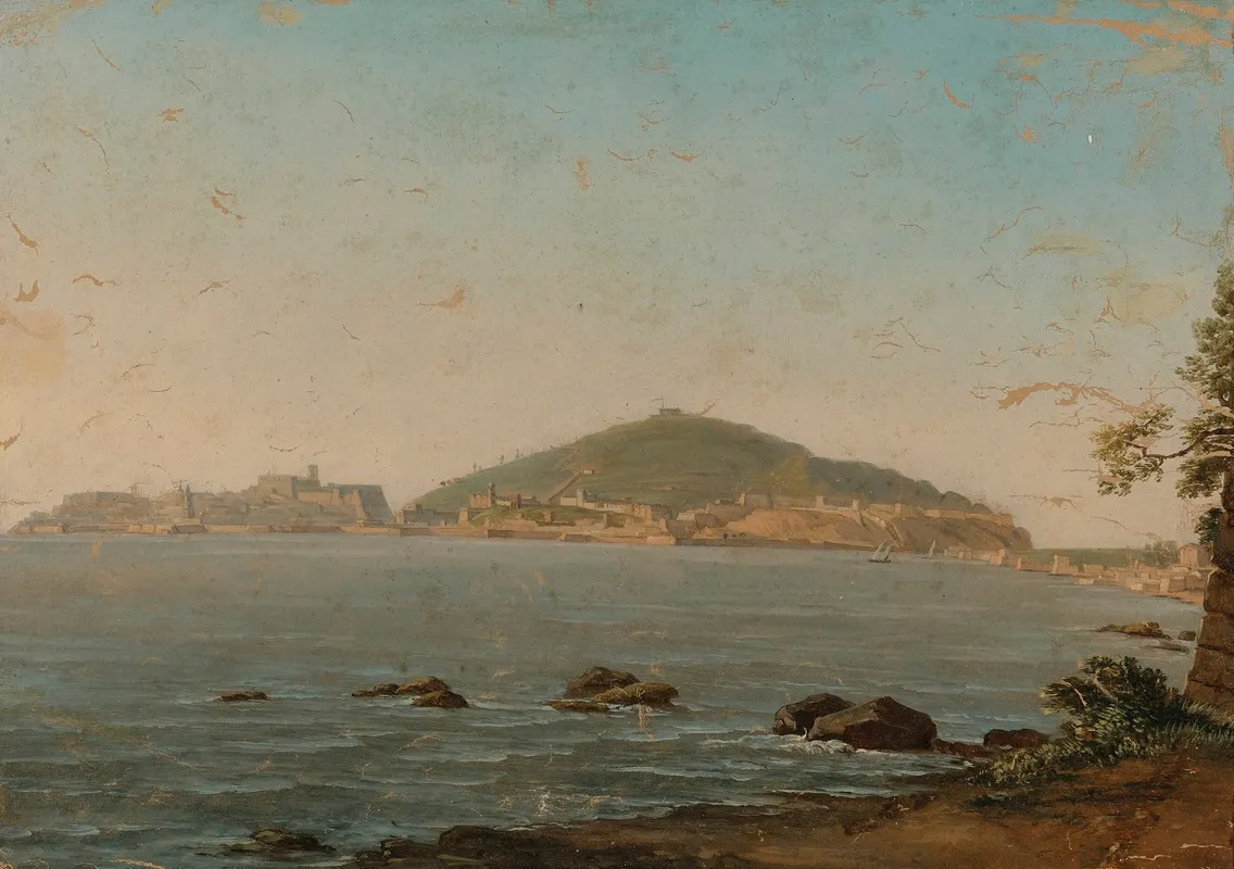 A View Of Naples From The Portici The Castel Dellovo On The Left Wall Art by Simon Denis - High-Resolution Digital Print