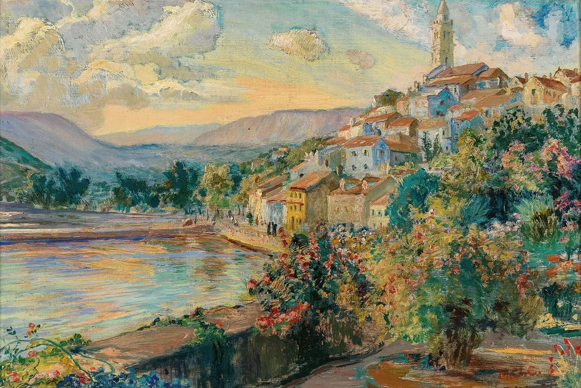 A View Of Novi Vinodolski Wall Art by Menci Clement Crnčić - High-Resolution Digital Print