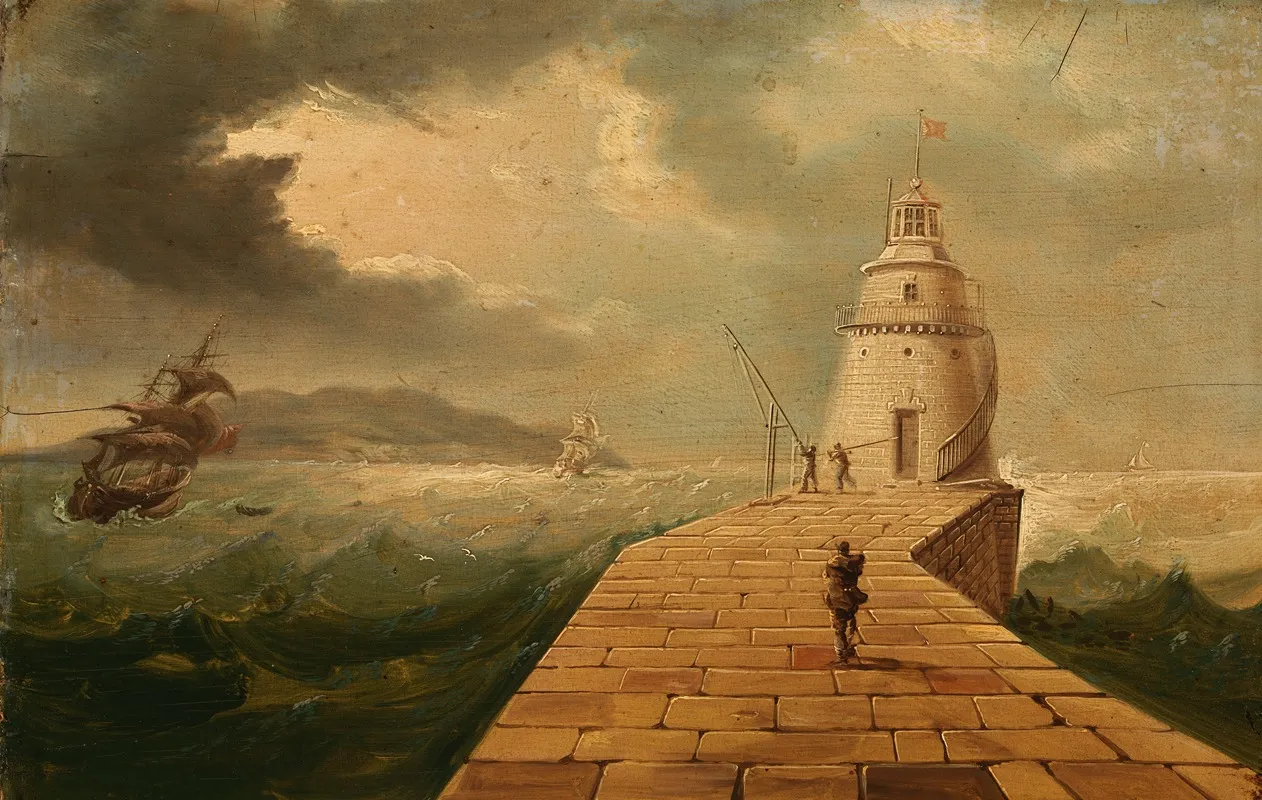 A View Of Poolbeg Lighthouse Wall Art by William Sadler the Younger - High-Resolution Digital Print