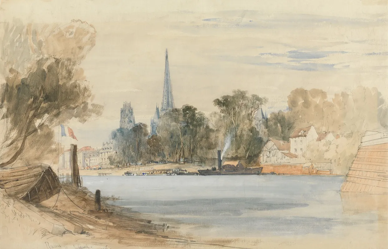 A View Of Rouen From The River Wall Art by Thomas Charles Leeson Rowbotham - High-Resolution Digital Print