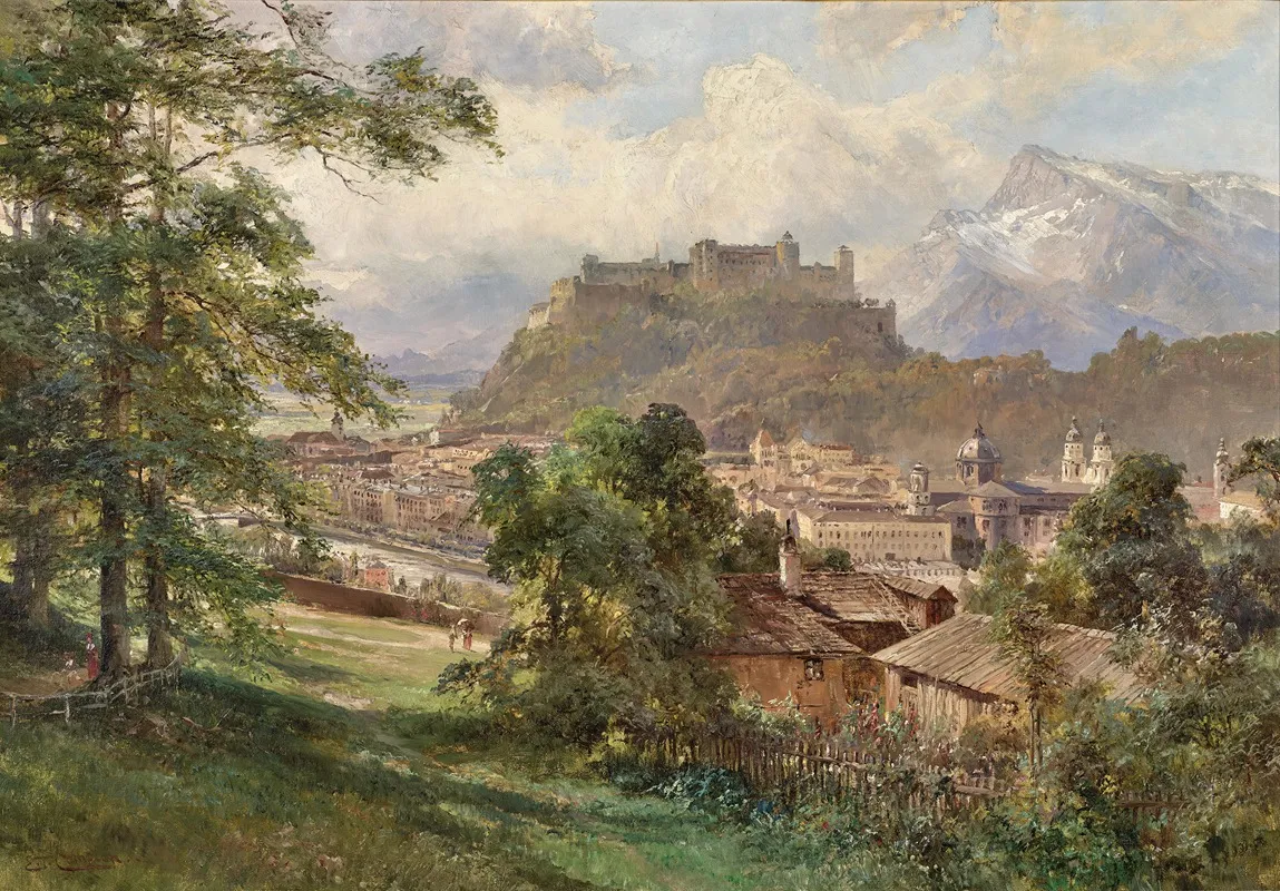 A View Of Salzburg From The Kapuzinerberg Wall Art by Edward Theodor Compton - High-Resolution Digital Print