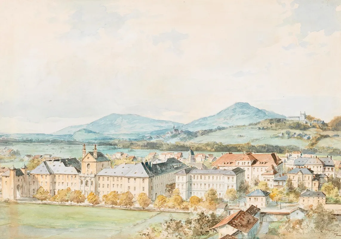 A View Of Salzburg Salzach River In The Foreground With The Old St Johns Hospital The Church Of St John And Mulleggertor Wall Art by Franz Kulstrunk - High-Resolution Digital Print