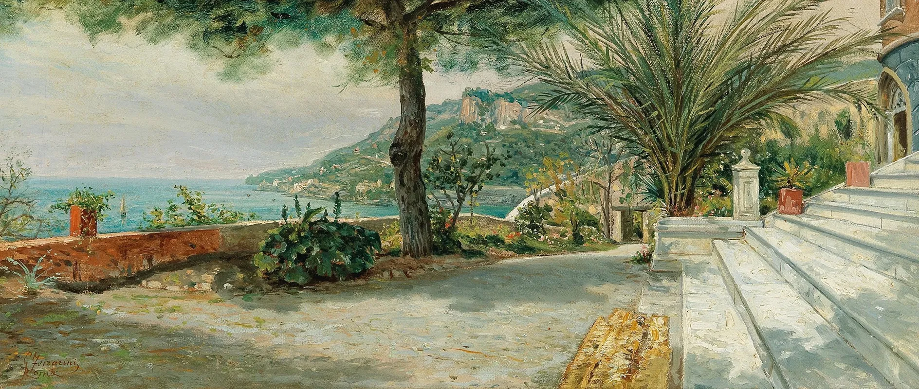A View Of The Amalfi Coast From The Terrace Of Castello Miramare In Maiori Wall Art by Giuseppe Ferrarini - High-Resolution Digital Print