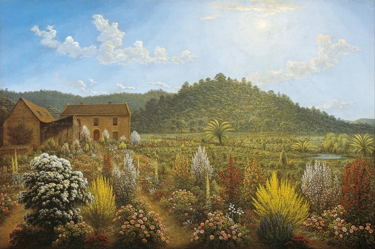 A View Of The Artists House And Garden In Mills Plains Van Diemens Land