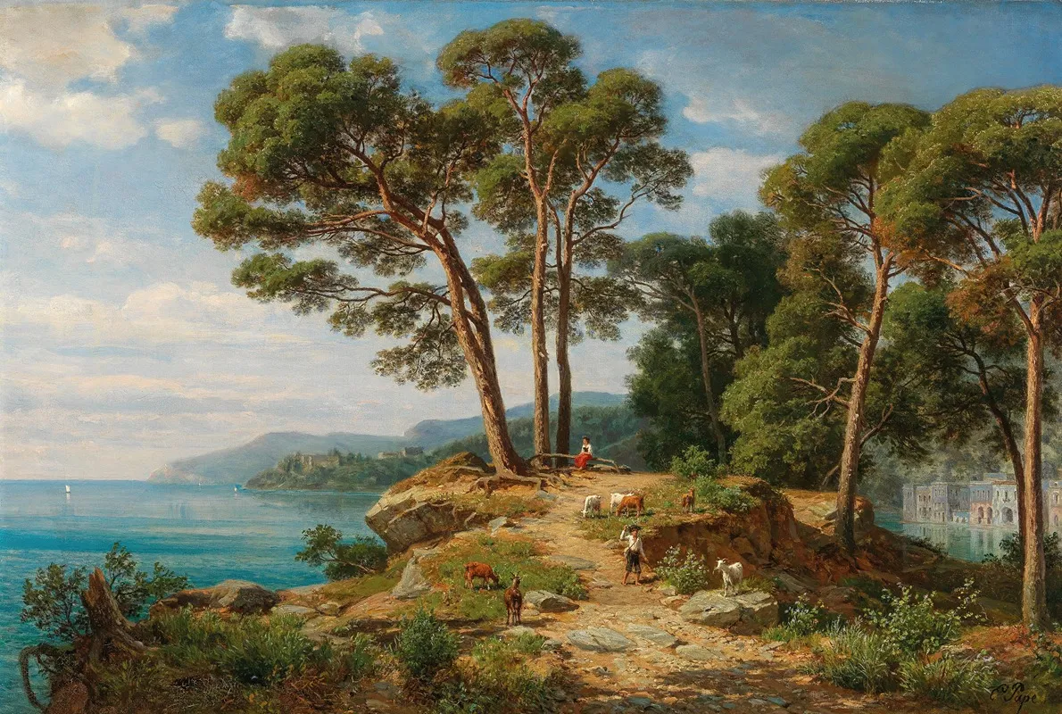 A View Of The Coast In Sorrento Wall Art by Eduard Friedrich Pape - High-Resolution Digital Print