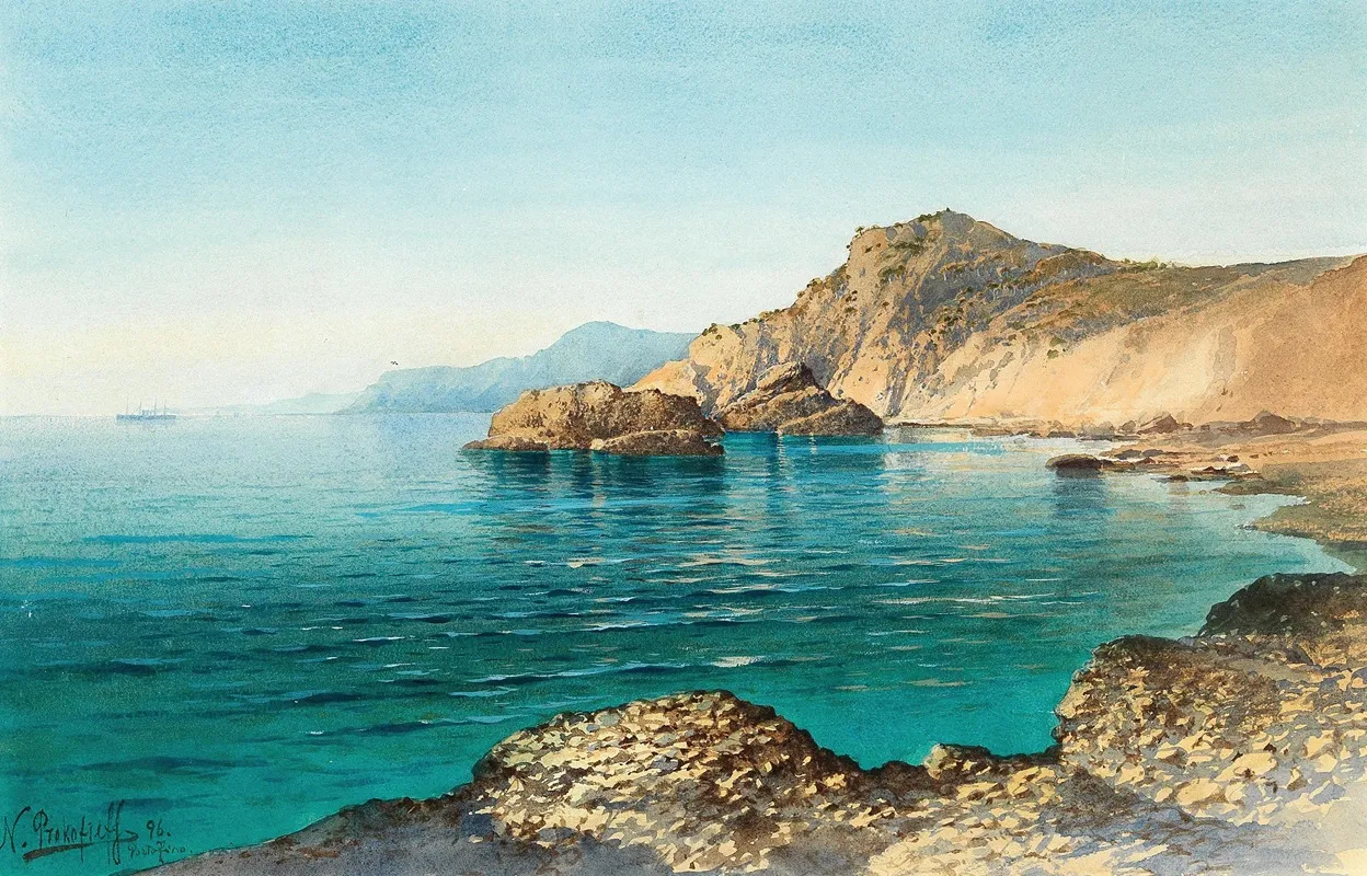A View Of The Coast Of Portofino Wall Art by Nikolai Dimitrievich Prokofieff - High-Resolution Digital Print
