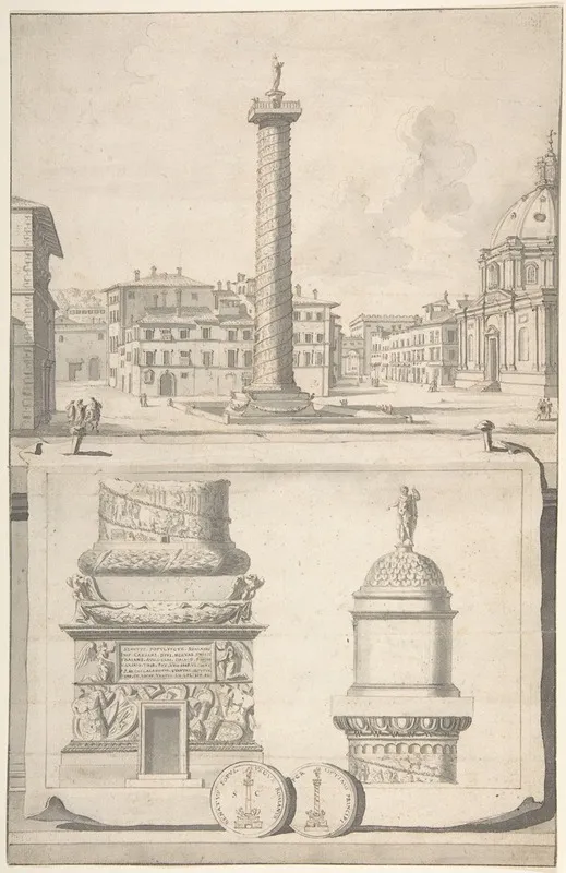 A View Of The Column Of Trajan Above With Details Below Wall Art by Jan Goeree - High-Resolution Digital Print
