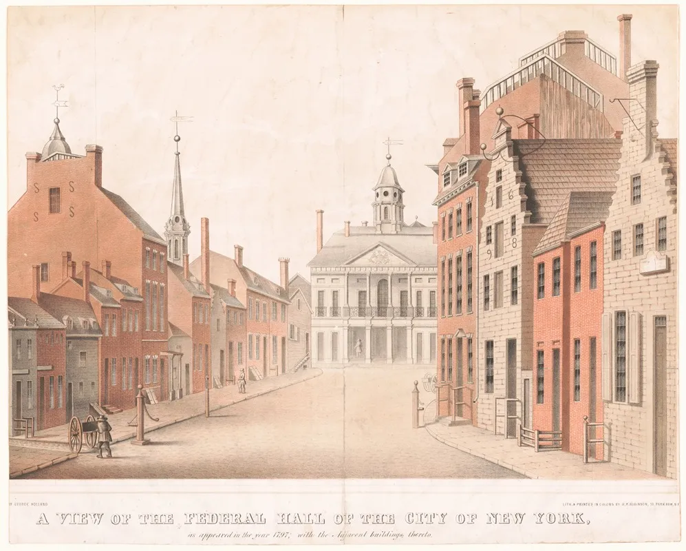 A View Of The Federal Hall Of The City Of New York As Appeared In The Year 1797 With The Adjacent Buildings Thereto Wall Art by Henry R. Robinson - High-Resolution Digital Print