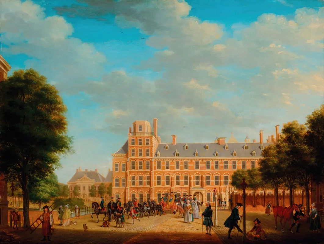 A View Of The Hague With Prince William V And Duke Louis Ernest Of Brunswick Luneburg Leaving The Buitenhof Wall Art by Tethart Philip Christian Haag - High-Resolution Digital Print