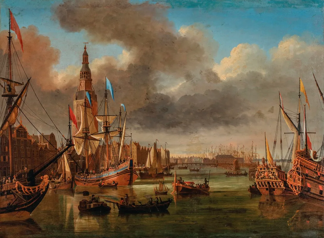 A View Of The Ij Amsterdam With The Haringpakkerstoren And The Nieuwe Stadsherberg In The Distance