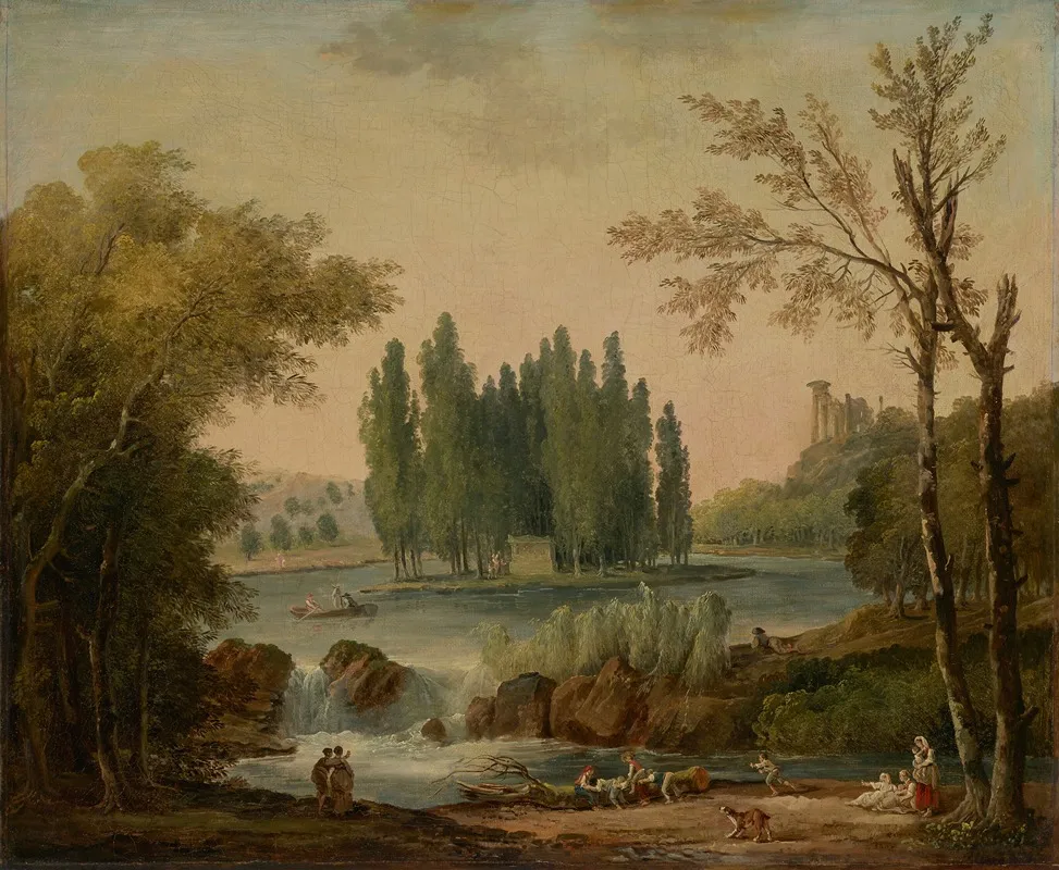 A View Of The Park At Ermenonville With The Tomb Of Jean Jacques Rousseau And The Temple De La Philosophie Wall Art by Hubert Robert - High-Resolution Digital Print