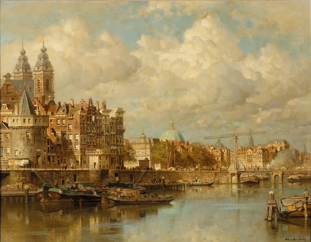 A View Of The Prins Hendrikkade With The St Nicolaas Church He Schreierstoren And The Lutherian Church Amsterdam Wall Art by Johannes Christiaan Karel Klinkenberg - High-Resolution Digital Print