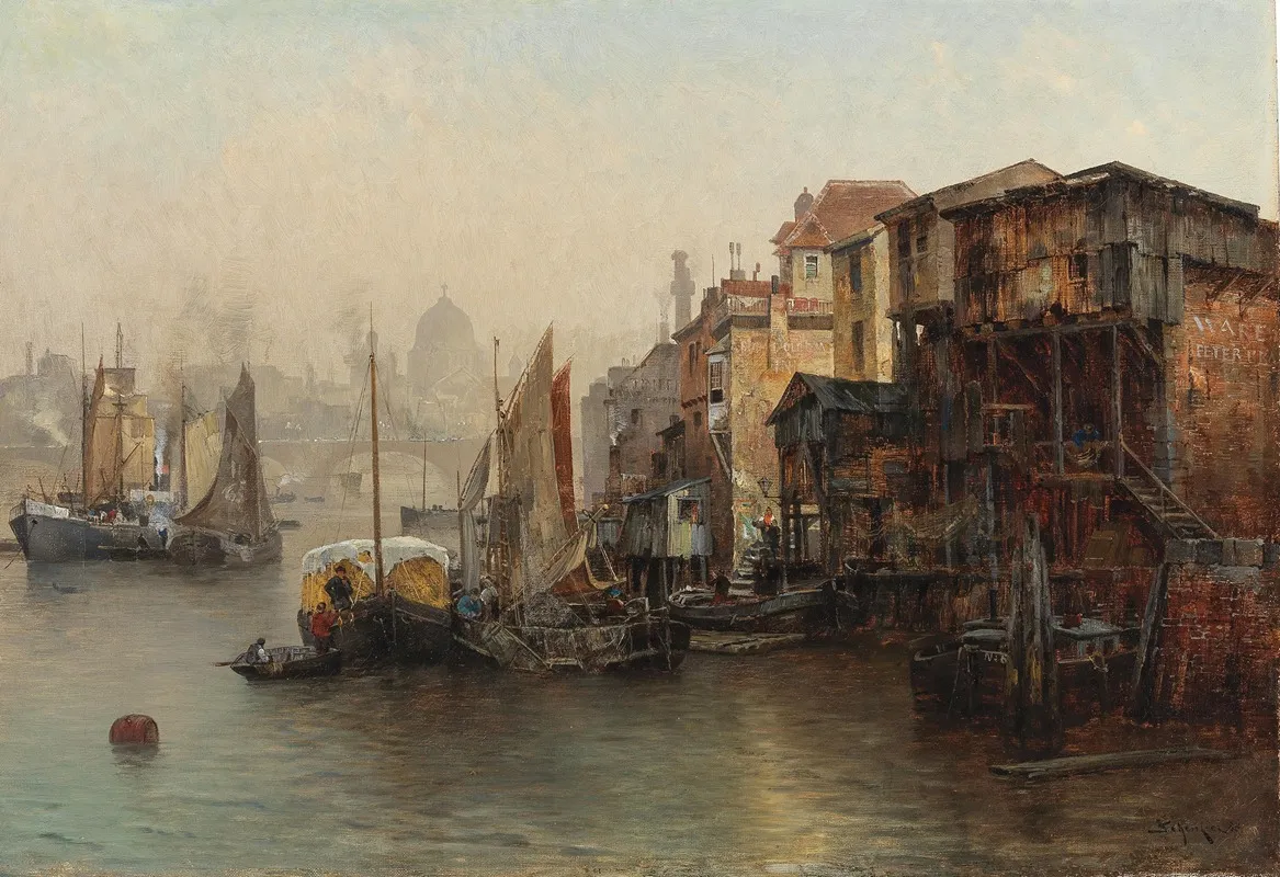 A View Of The Thames In The Background St Pauls Cathedral Wall Art by Jacques Matthias Schenker - High-Resolution Digital Print