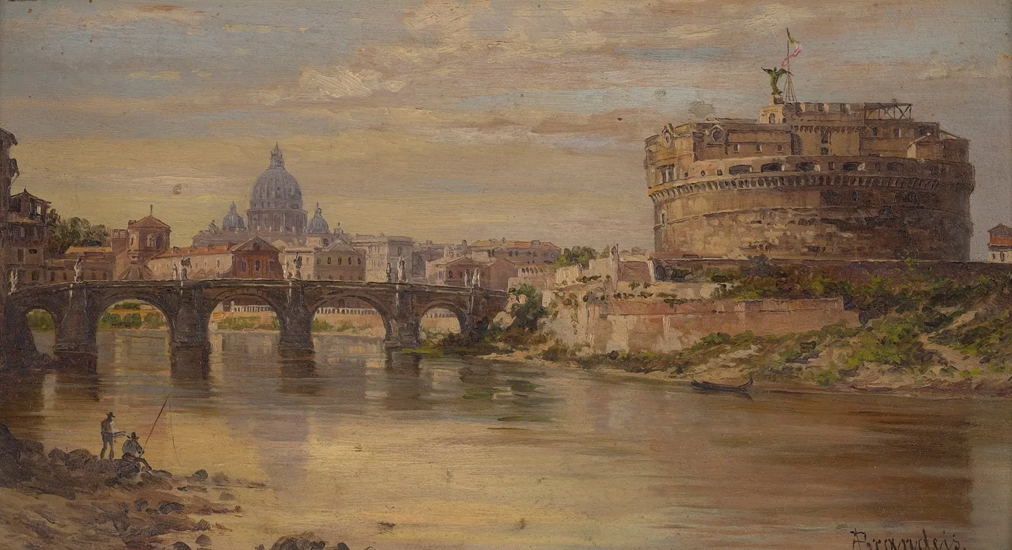 A View Of The Tiber With Castel Sant Angelo And St Peters