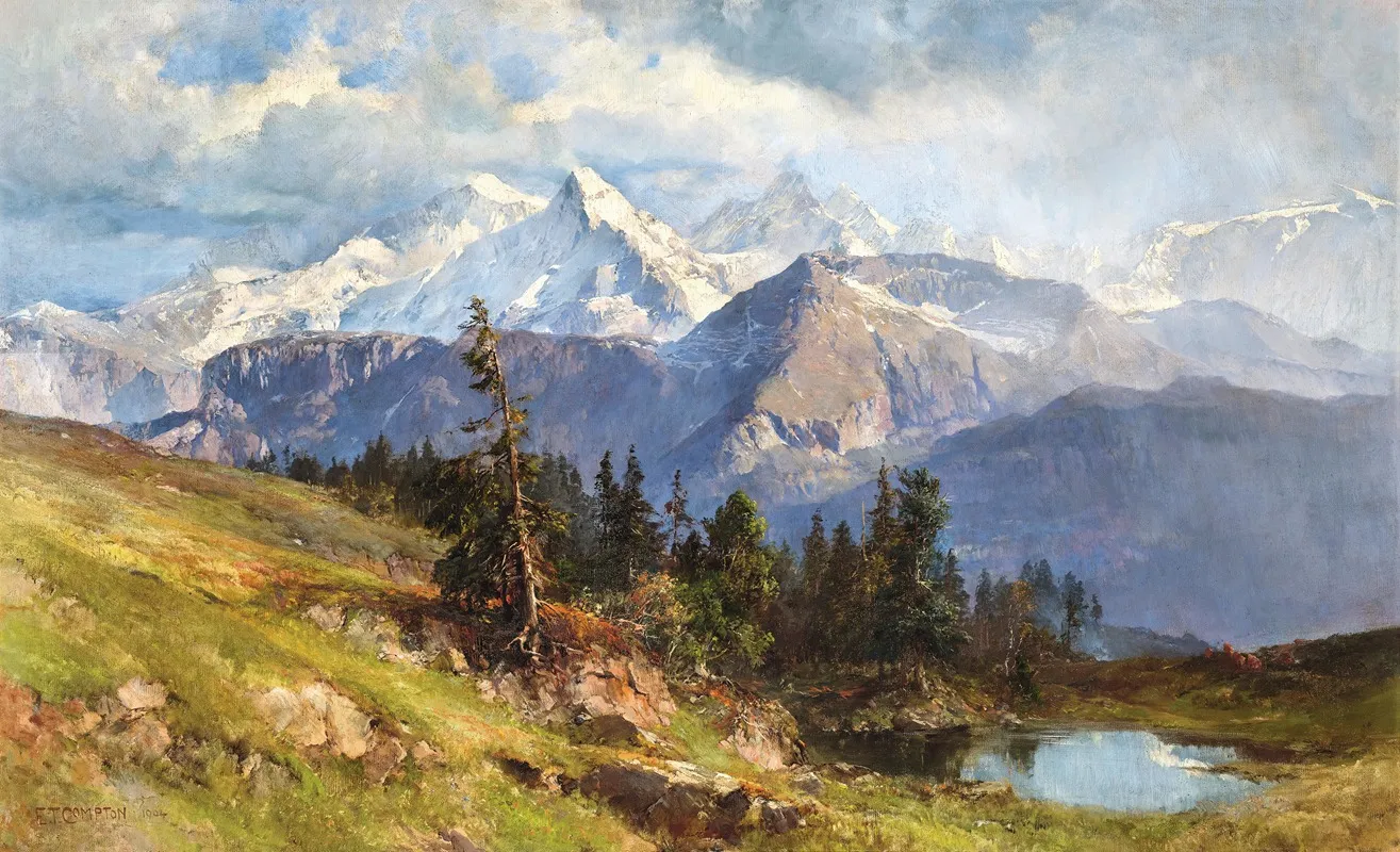 A View Of The Wetterhorn And The Rosenlaui Glacier In The Bernese Alps Switzerland Wall Art by Edward Theodor Compton - High-Resolution Digital Print