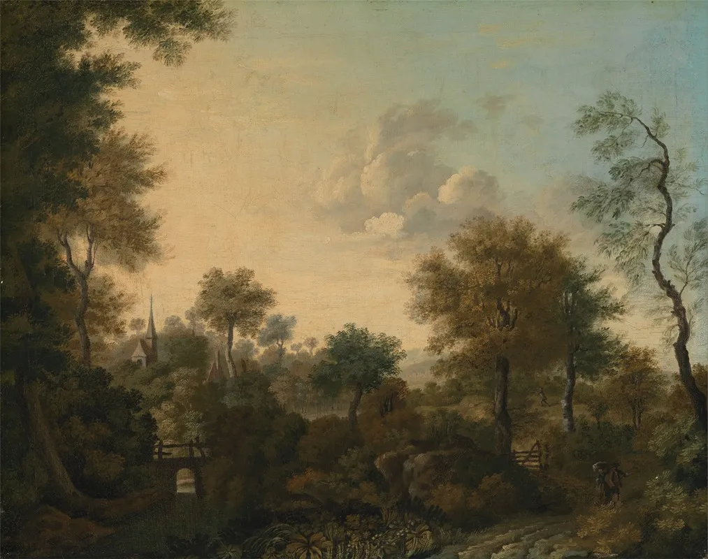 A View Supposedly Near Arundel Sussex With Figures In A Lane Wall Art by George Smith - High-Resolution Digital Print