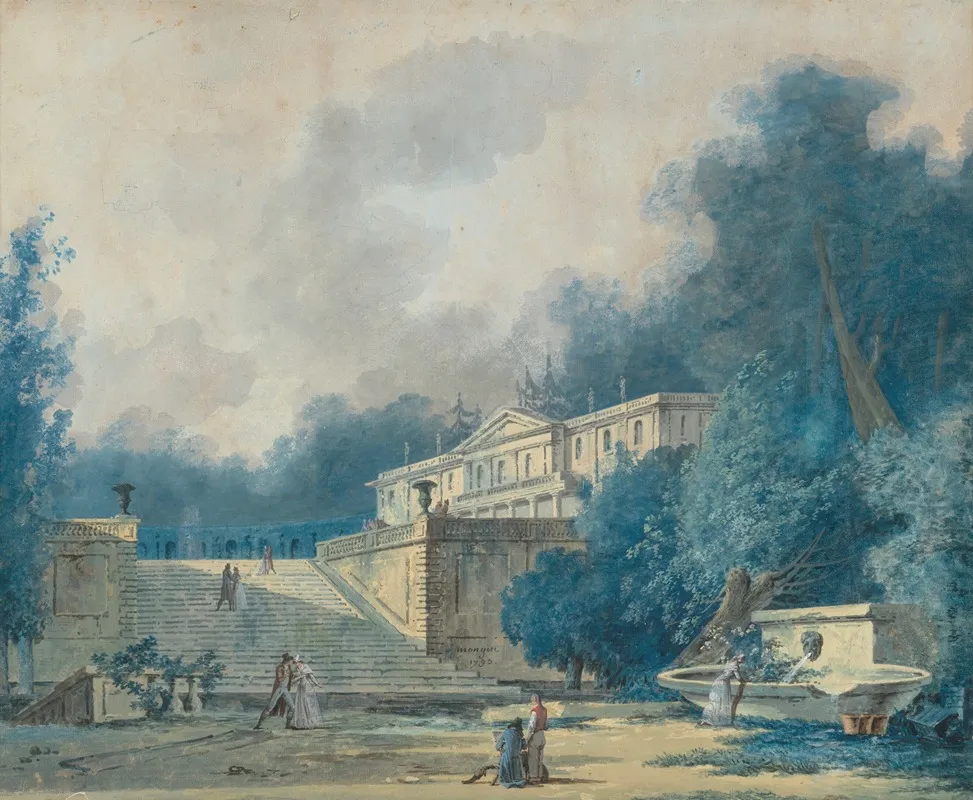 A Villa Set In A Park With Figures In The Foreground Wall Art by Antoine Pierre Mongin - High-Resolution Digital Print