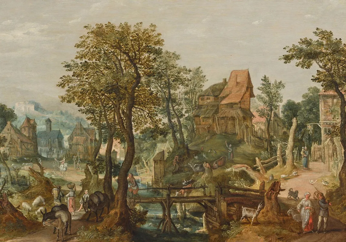 A Village Landscape With A Stream Wall Art by Anton Mirou - High-Resolution Digital Print