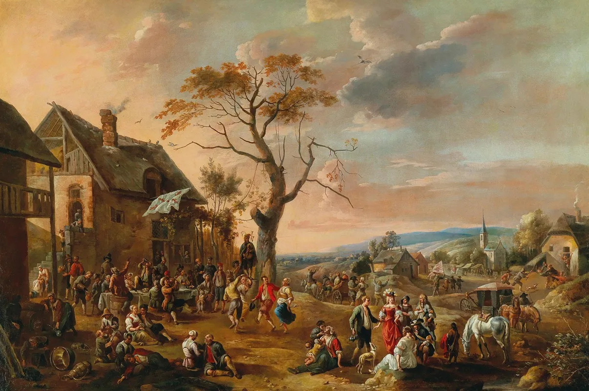 A Village Scene Kermis With Dancing Peasants Wall Art by Anton Goubau - High-Resolution Digital Print