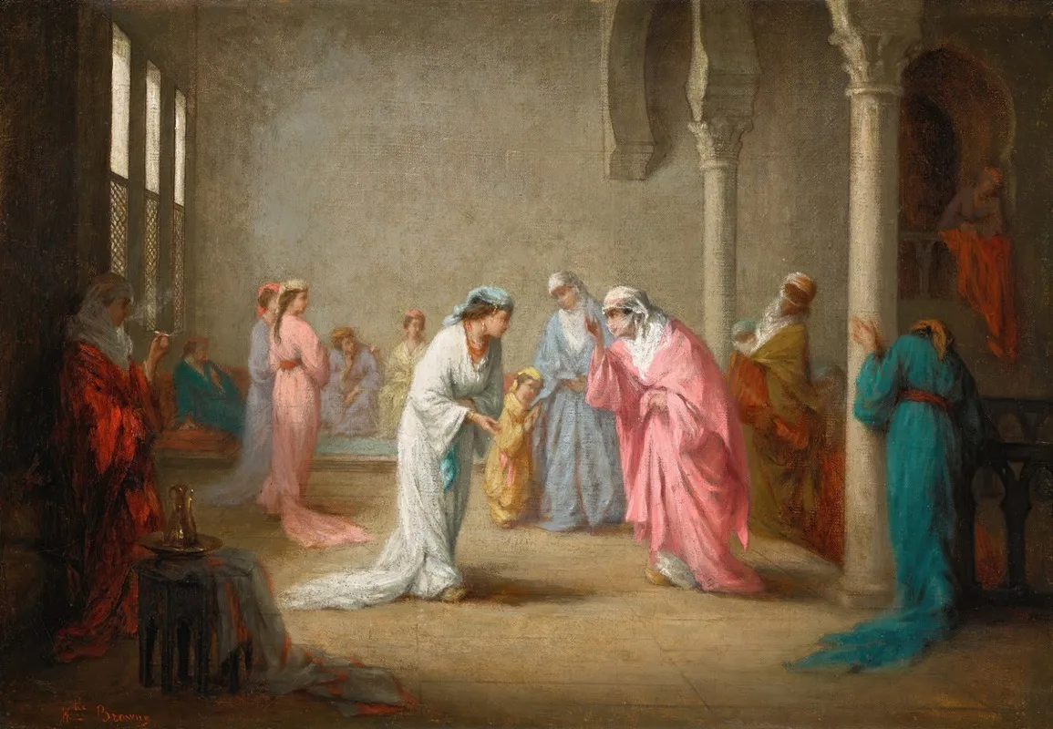 A Visit A Harem Interior Wall Art by Henriette Browne - High-Resolution Digital Print