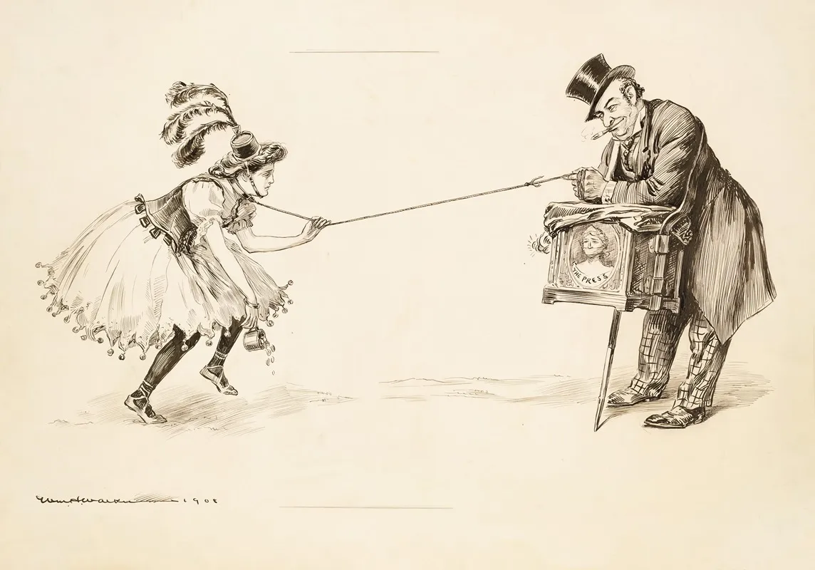A Wealthy Man Leans On A Box With A Picture Of A Gagged Woman Representing The Press