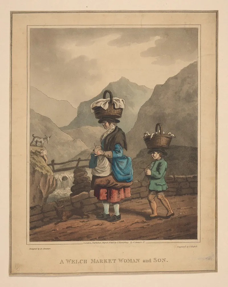 A Welch Market Woman And Son Wall Art by John Hassell - High-Resolution Digital Print