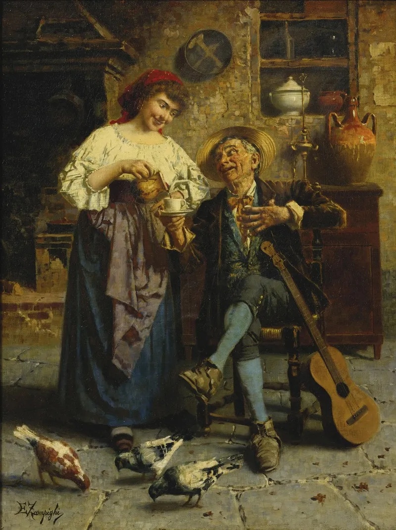 A Welcome Cup Of Tea Wall Art by Eugenio Zampighi - High-Resolution Digital Print