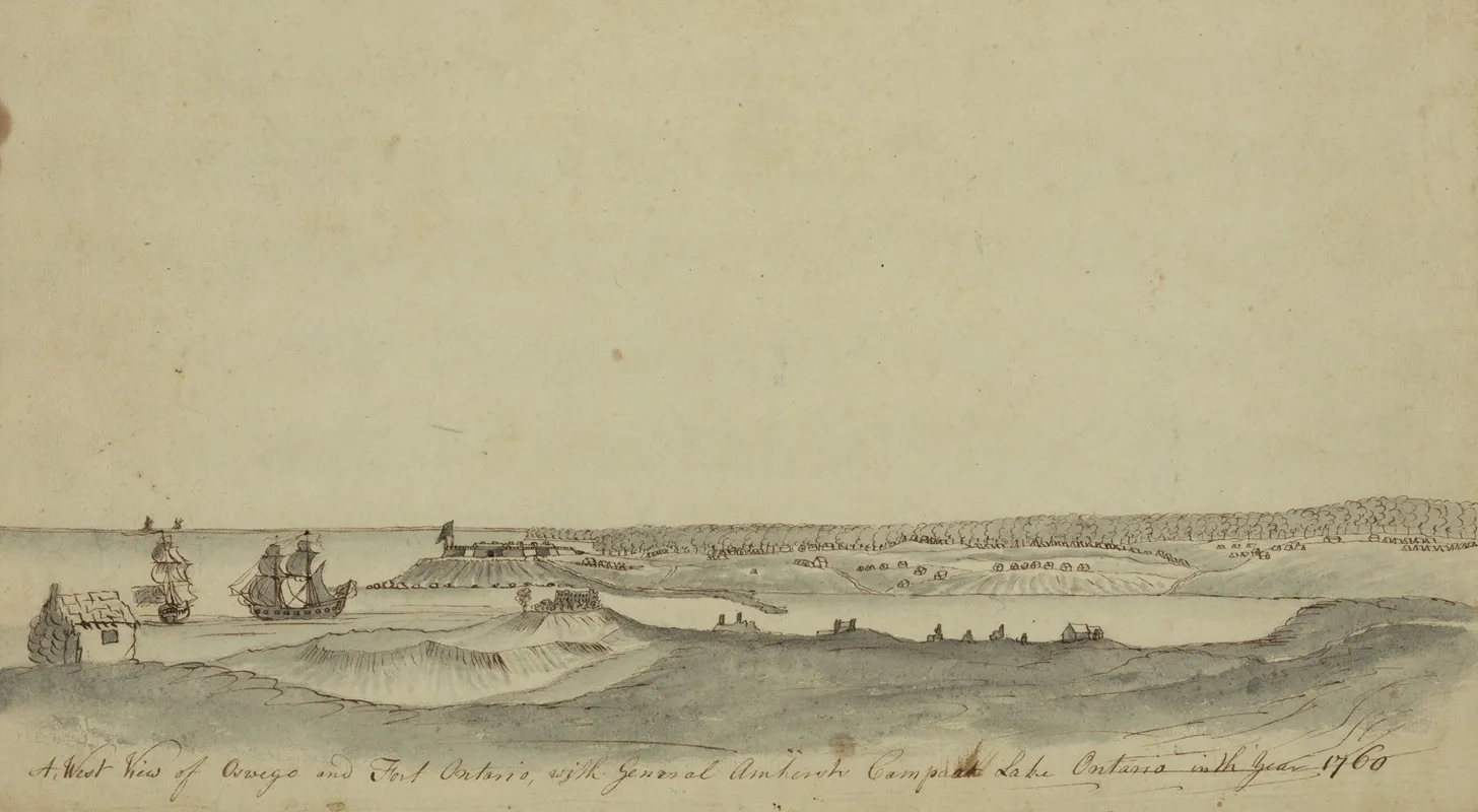 A West View Of Oswego And Fort Ontario With General Amhersts Camp At Lake Ontario In The Year 1760 Wall Art by Thomas Davies - High-Resolution Digital Print