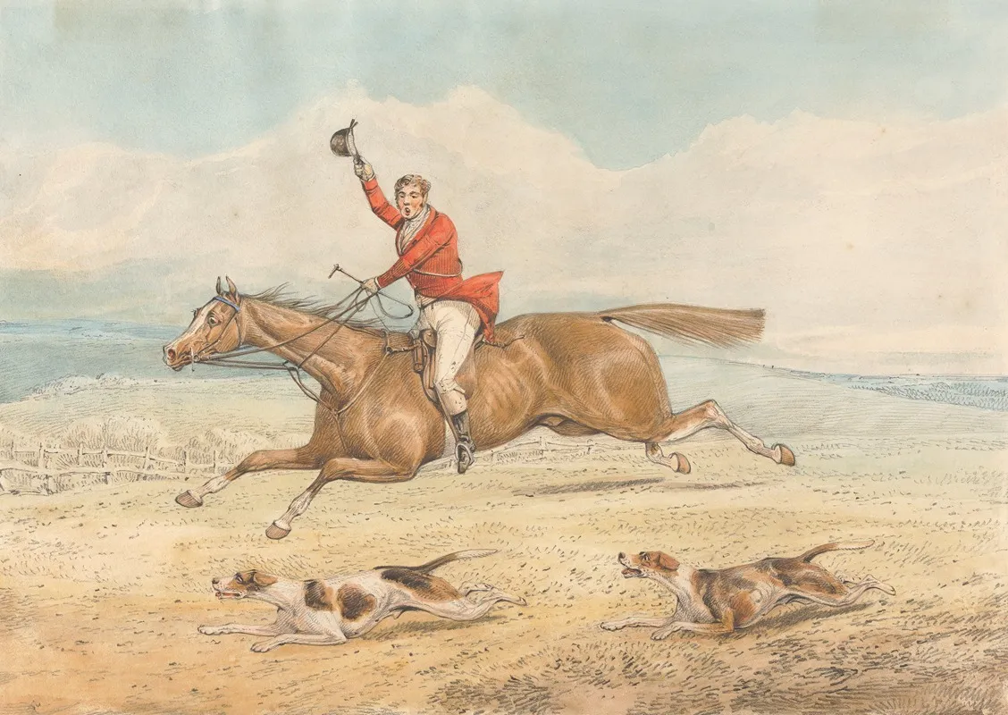 A Whipper In And A Couple Of Hounds Running Hard In Open Country