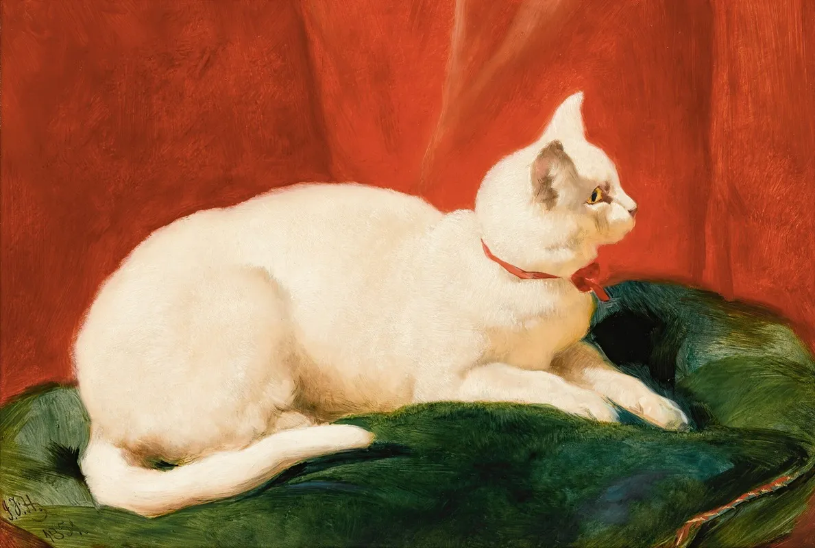 A White Cat Wall Art by John Frederick Herring Snr. - High-Resolution Digital Print