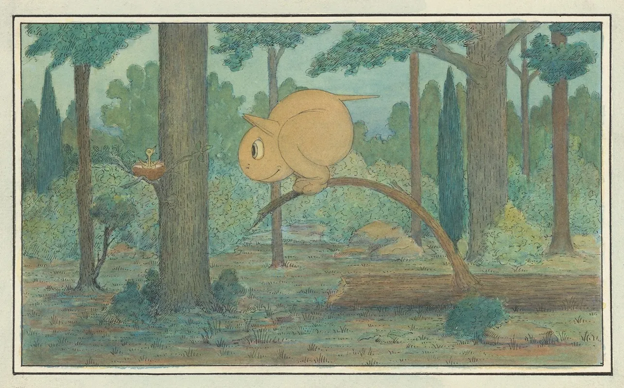 A Wiggle Much Creature Looking At A Birds Nest Wall Art by Herbert Crowley - High-Resolution Digital Print