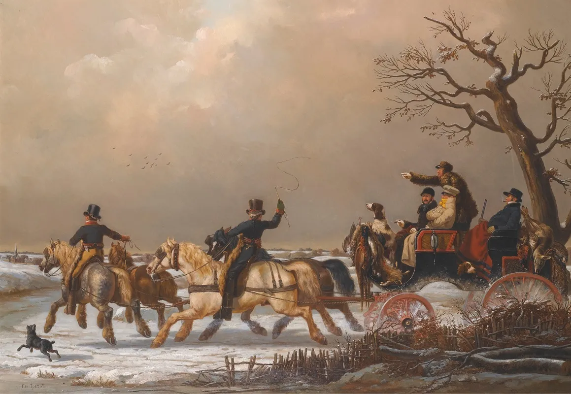 A Winter Carriage Ride Wall Art by Henri Auguste d'Ainecy Montpezat - High-Resolution Digital Print