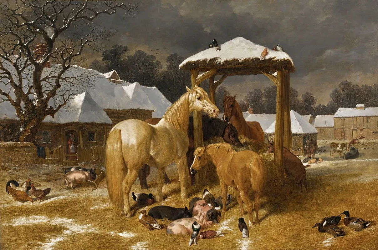 A Winter Feed Wall Art by John Frederick Herring Snr. - High-Resolution Digital Print