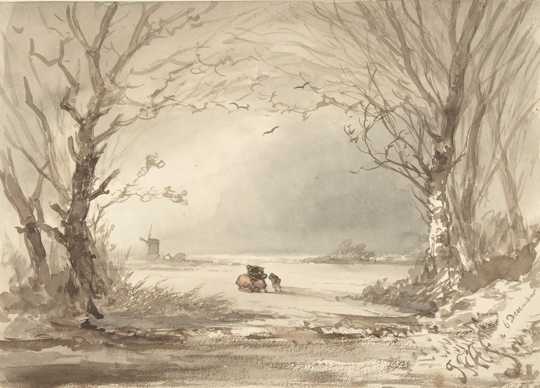 A Winter Landscape 6 Wall Art by Johannes Franciscus Hoppenbrouwers - High-Resolution Digital Print