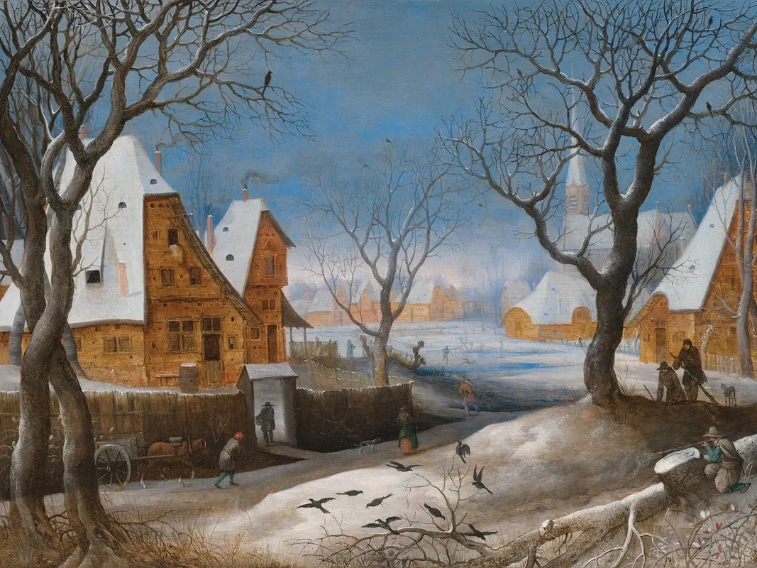 A Winter Landscape With Figures In A Village Wall Art by Adriaen van Stalbemt - High-Resolution Digital Print
