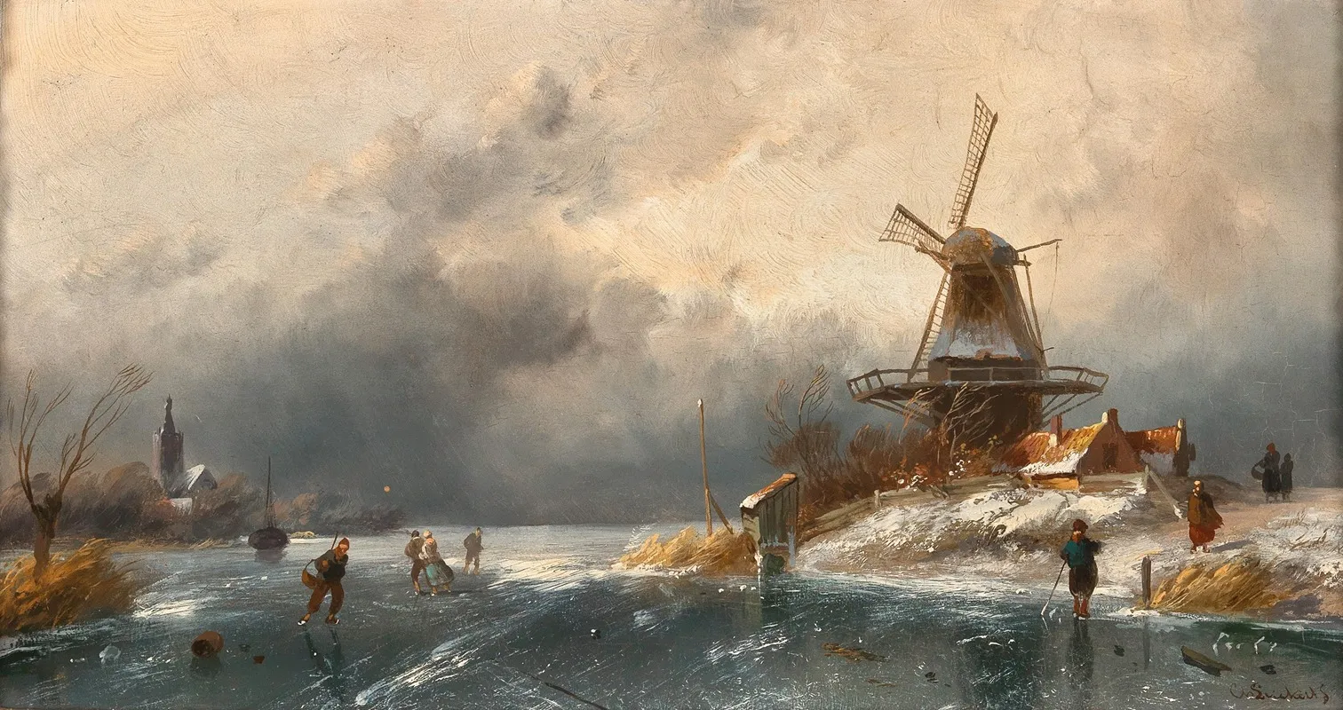 A Winter Landscape With Ice Skaters
