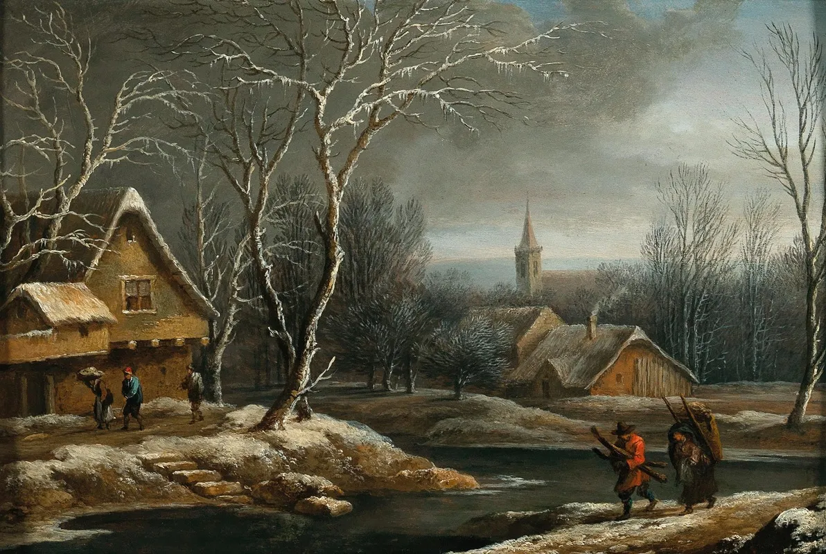 A Winter Landscape With Peasants Gathering Wood