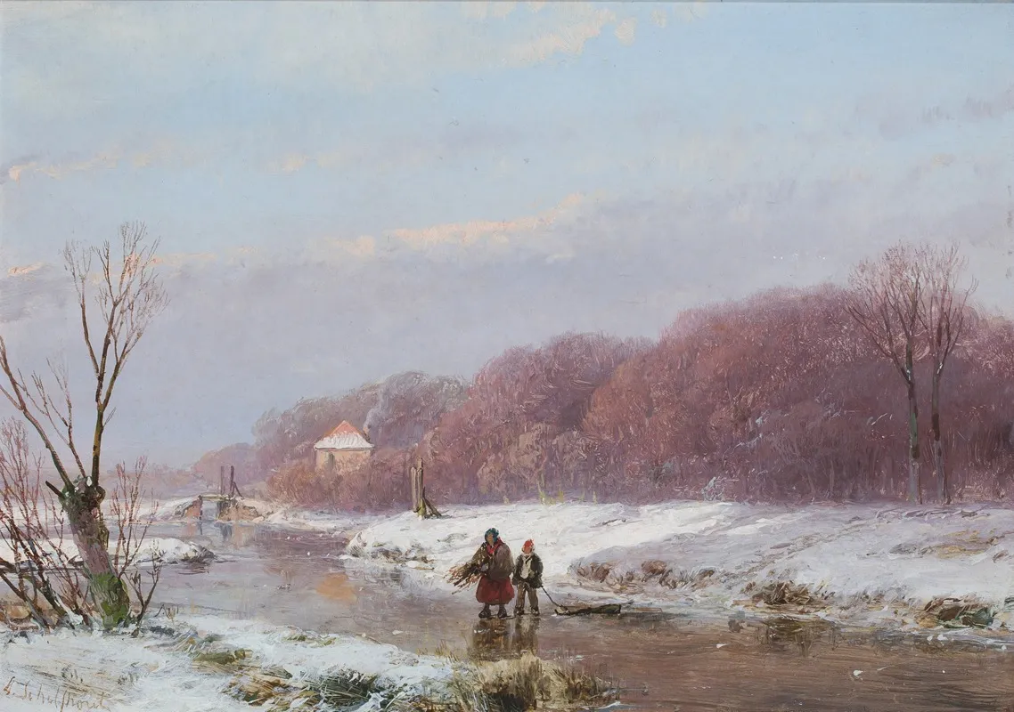 A Winter Landscape With Wood Gatherers On The Ice