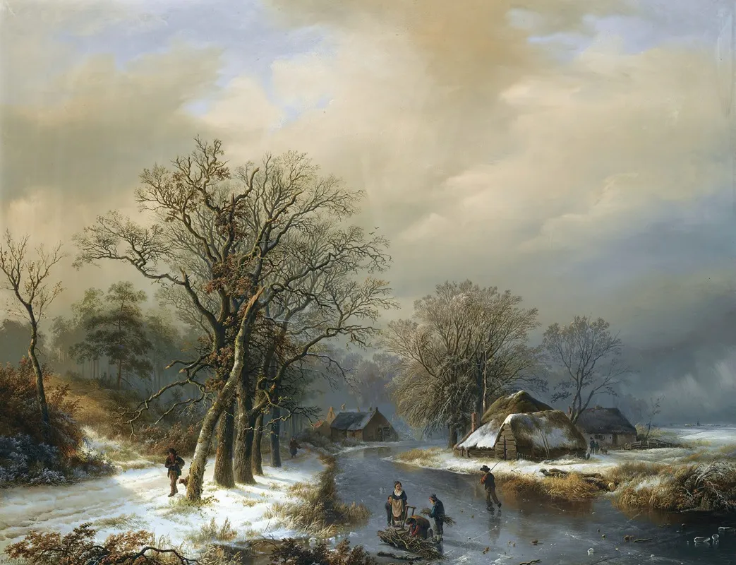 A Winter Landscape With Woodgatherers On The Ice