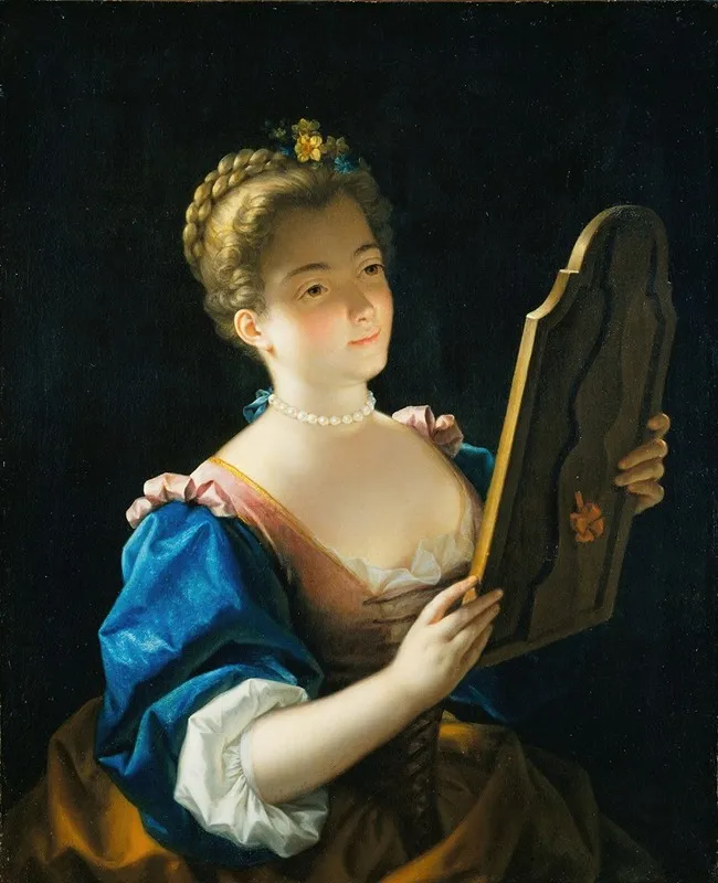 A Woman At Her Mirror 2 Wall Art by Jean Raoux - High-Resolution Digital Print