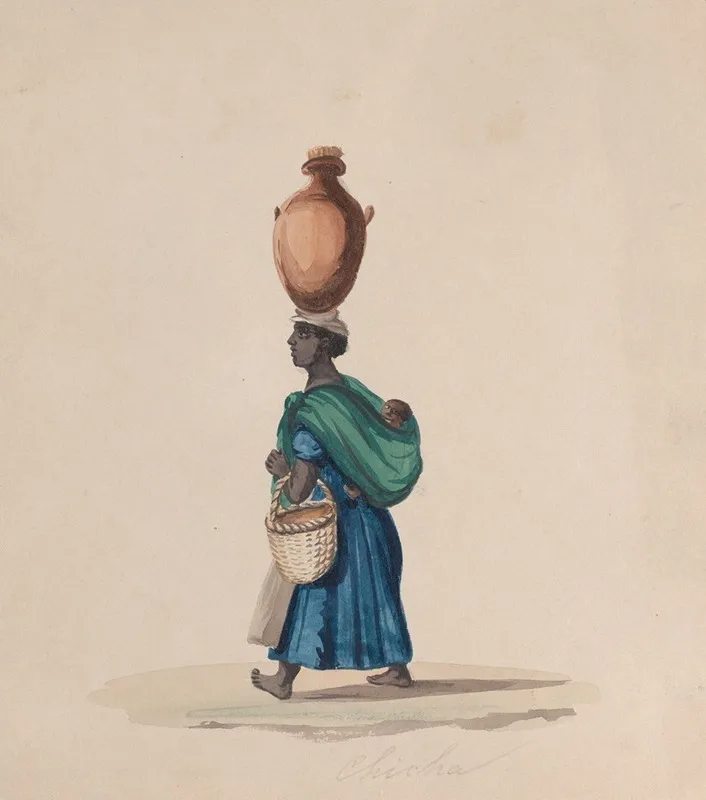 A Woman Carrying A Vessel On Her Head And A Child On Her Back Wall Art by Francisco Fierro - High-Resolution Digital Print