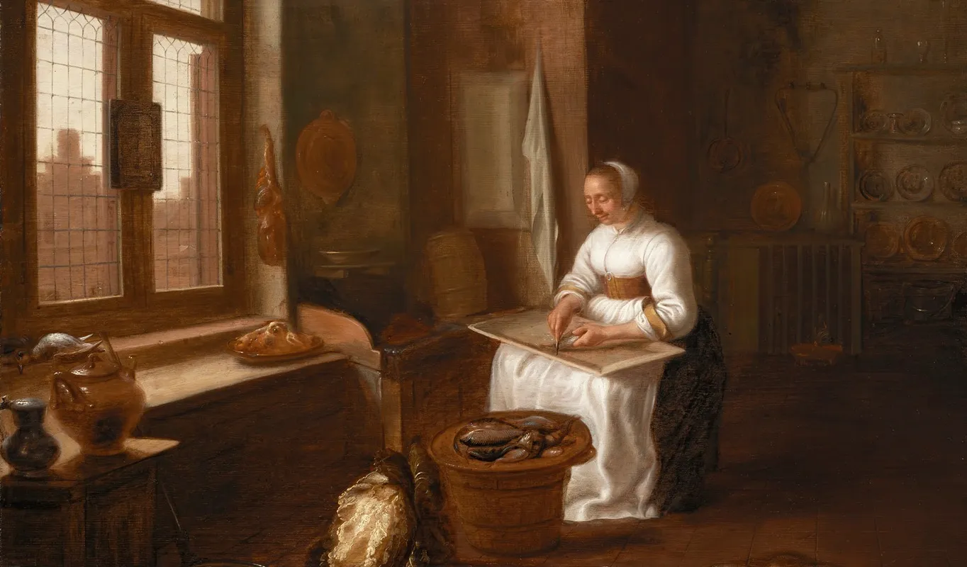A Woman Cleaning Fish Wall Art by Hercules Sanders - High-Resolution Digital Print