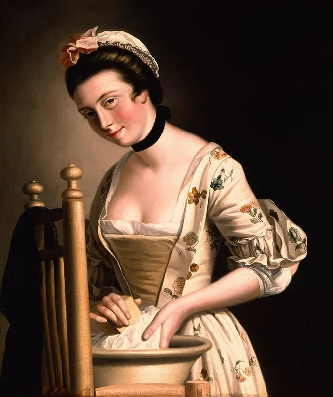 A Woman Doing Laundry Wall Art by Henry Robert Morland - High-Resolution Digital Print