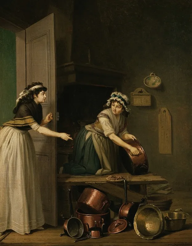 A Woman Furbishing Copper Pans